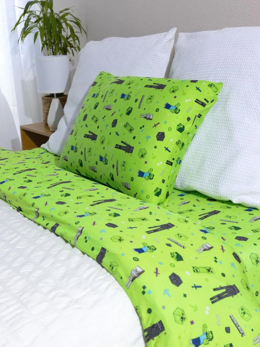 Bellabu Bear Minecraft Mob Squad Bamboo Twin Bed Sheet Set